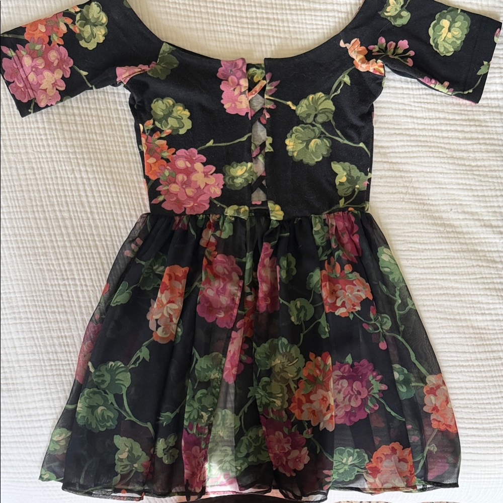 Vintage Betsey Johnson Black Blouse with Pink and Green Floral Pattern